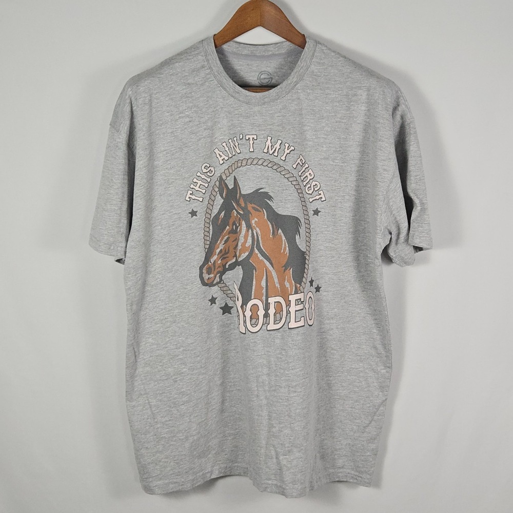 Social Culture Men XL Rodeo Horse Graphic Tee Gray Western Coastal Cowboy Cotton